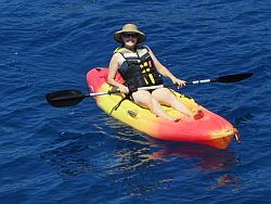 Debbie kayaking from the watersports platform 